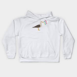 Seagull Holding Genderflux Pride Flag Kids Hoodie